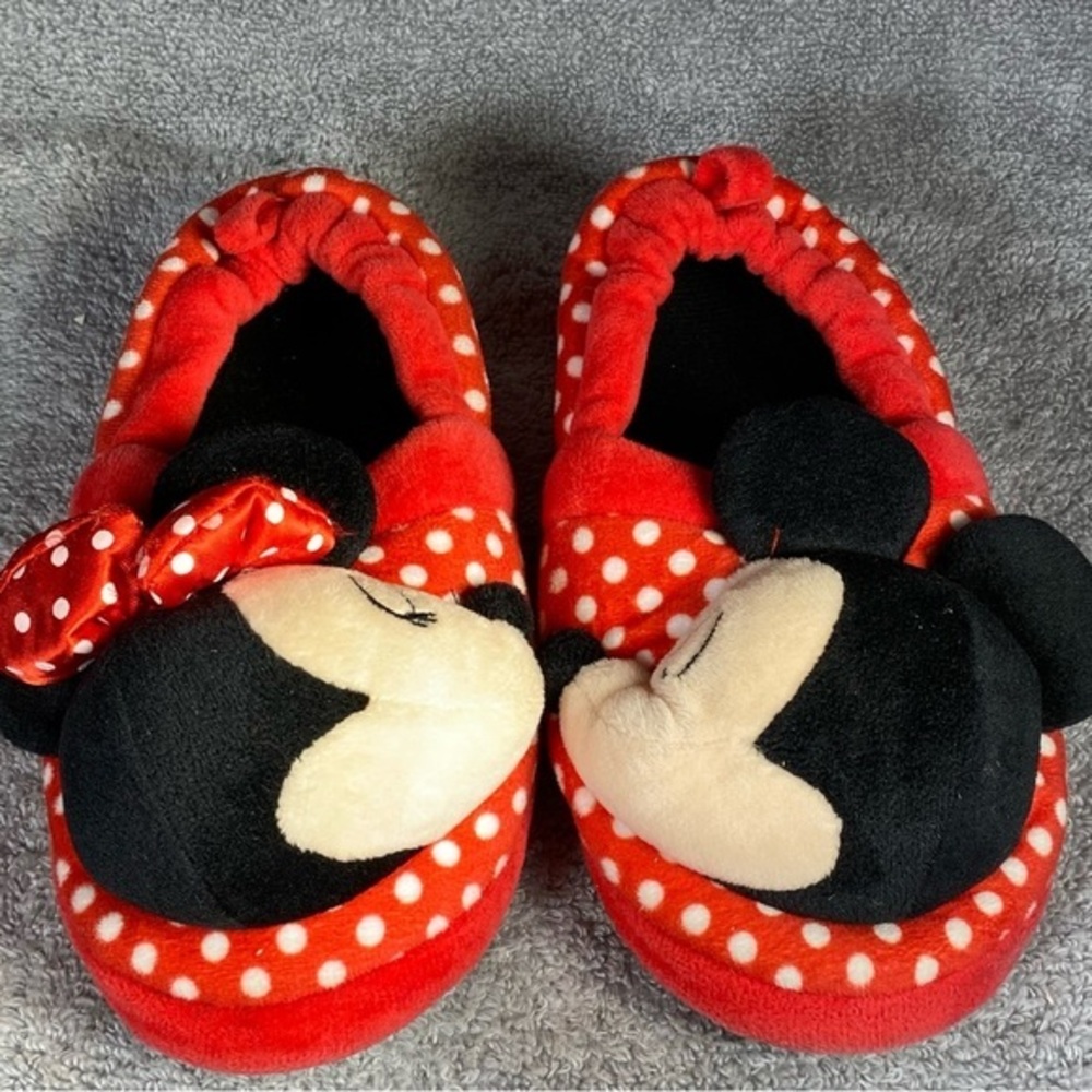 Mickey-Minnie Mouse Slipper kids Size 11-12 Unisex Red-Black Slip On‎